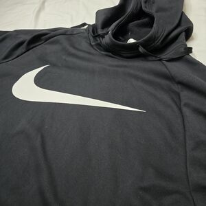 Nike Therma Fit Black Hoodie Sweatshirt White Swoosh Logo XL